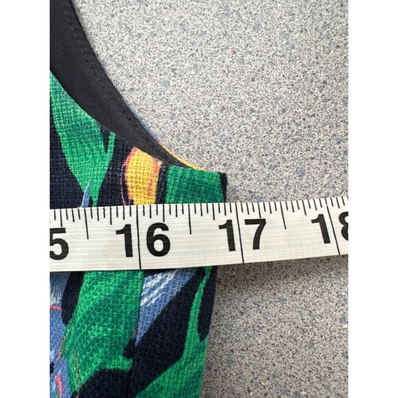 J Crew Floral Basketweave Square Neck Dress Women 4 Navy #AK930 Midi Sleeveless - Picture 7 of 8